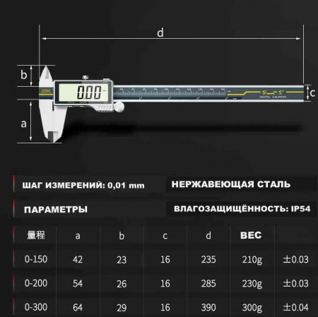 Электронный штангенциркуль 0-150мм в пластиковом футляре